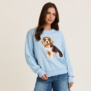 Like-New size S Baby Blue Beagle Puppy Sweater Oversized Soft $58!